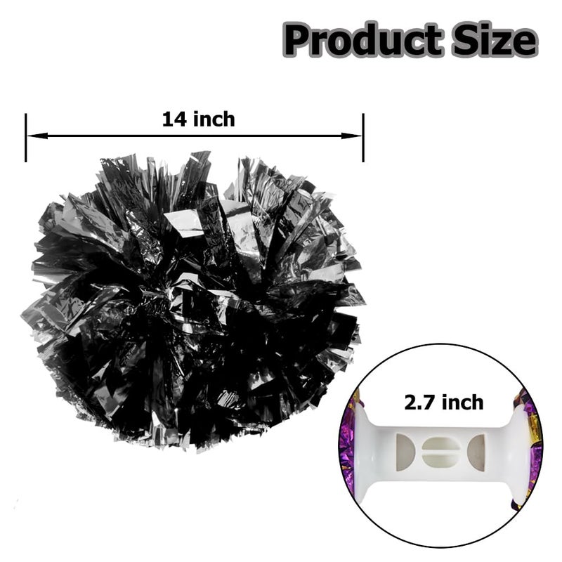 Hooshing 2PCS Black Pom Poms Cheerleading Metallic Cheer Pom Poms with Baton Handle for Sports Dance Team Spirit Party Kids Adults - Image 2